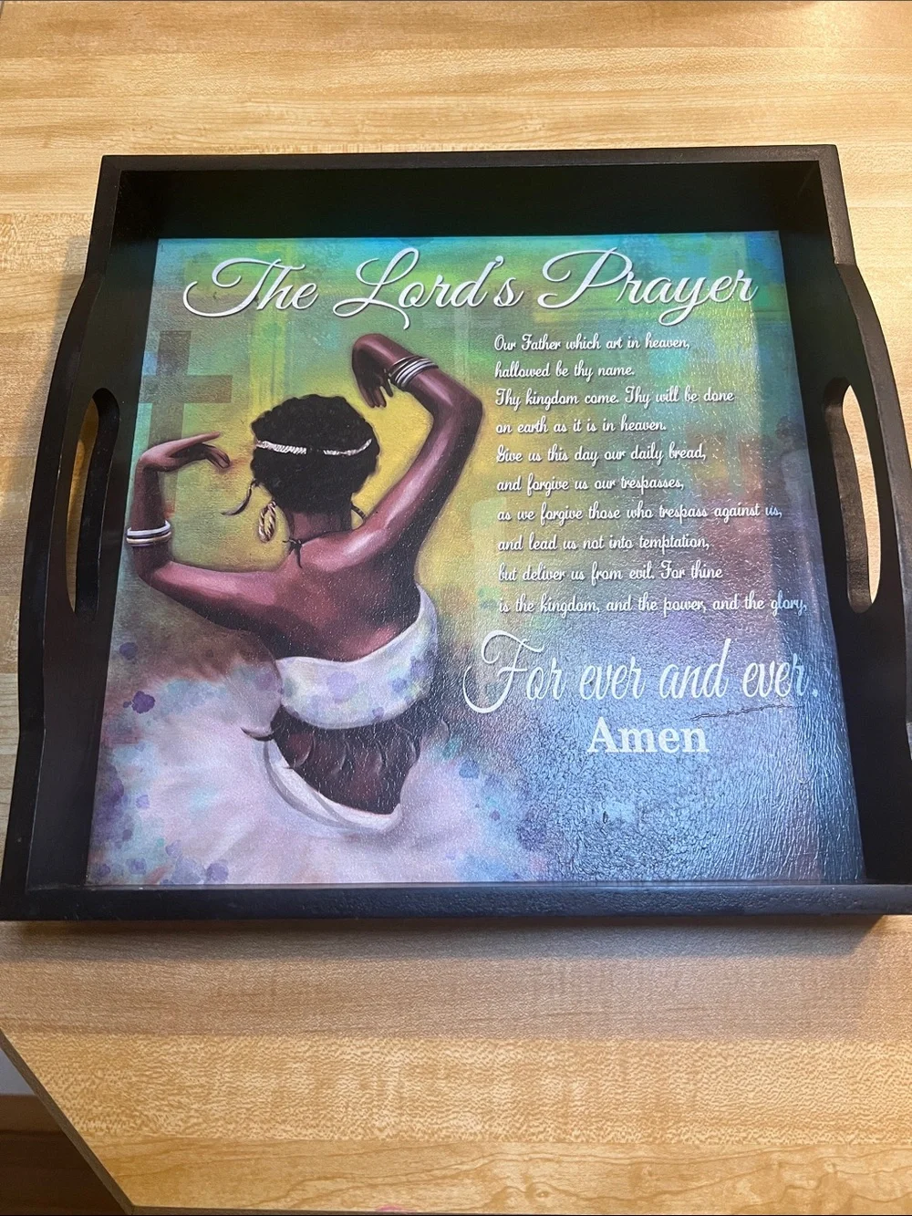 #3047*”13x13” Lord's Prayer Decorative Wall Tray-Black Frame with Multicolor Art